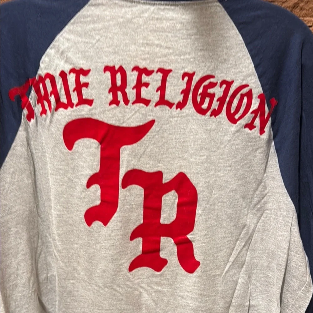 True Religion Navy and Gray Raglan Shirt
